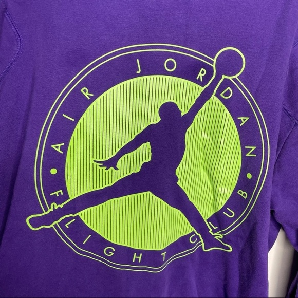 Air Jordan Flight Club Purple Neon Green Crewneck Sweatshirt Mens XXL - Picture 3 of 7